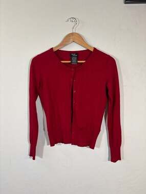 Teenage Runaway Red Viscose Blend Button Down Crew Neck Cardigan with Black Spar